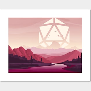 Peaceful Sunset Polyhedral Dice Sun Fantasy RPG Landscape Posters and Art